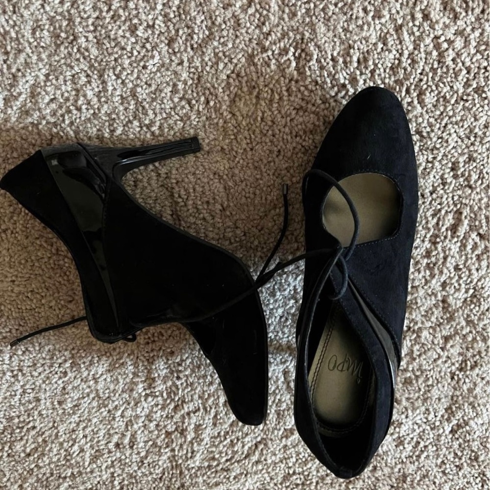 Black velvet tie heels